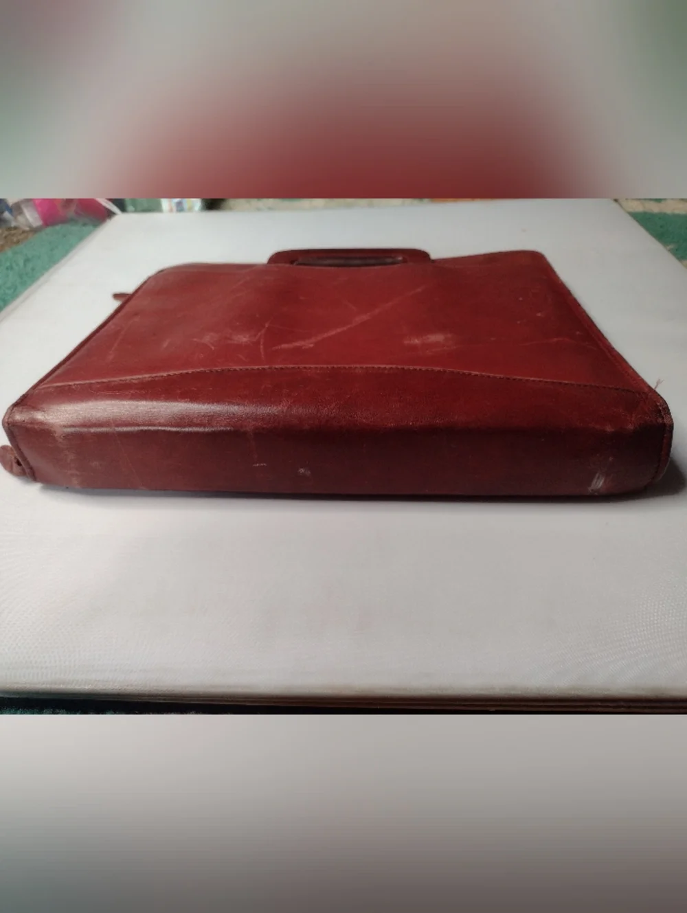 SCULLY 3-Ring Zip Red Distressed Leather Binder Planner Organizer Briefcase A12